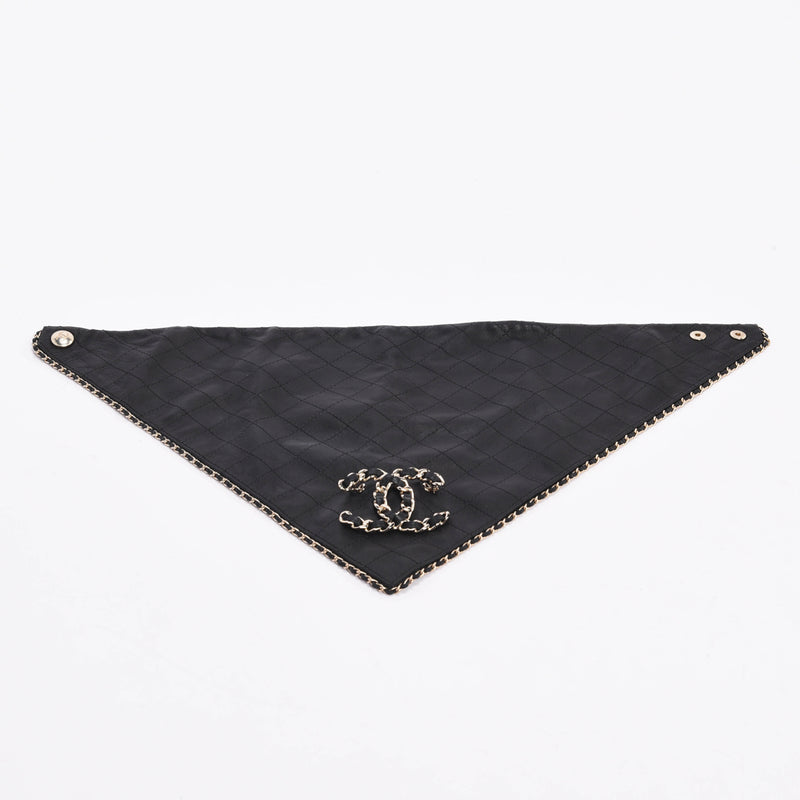 Chanel Black Quilted Lambskin CC Brooch Bandana Scarf - Blue Spinach