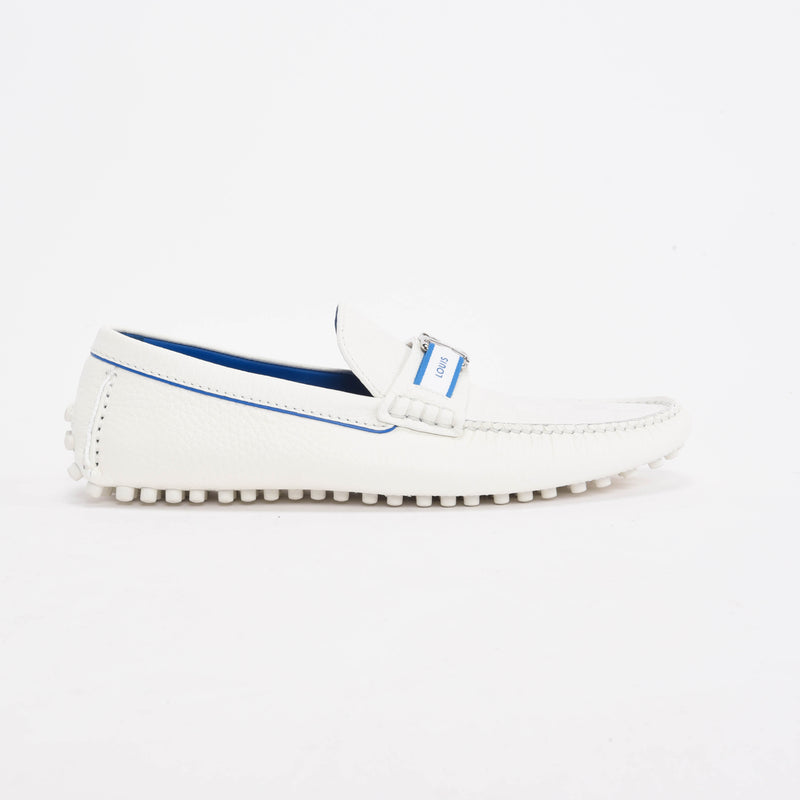 Louis Vuitton White Damier Infini Hockenheim Loafers UK 7.5 - Blue Spinach