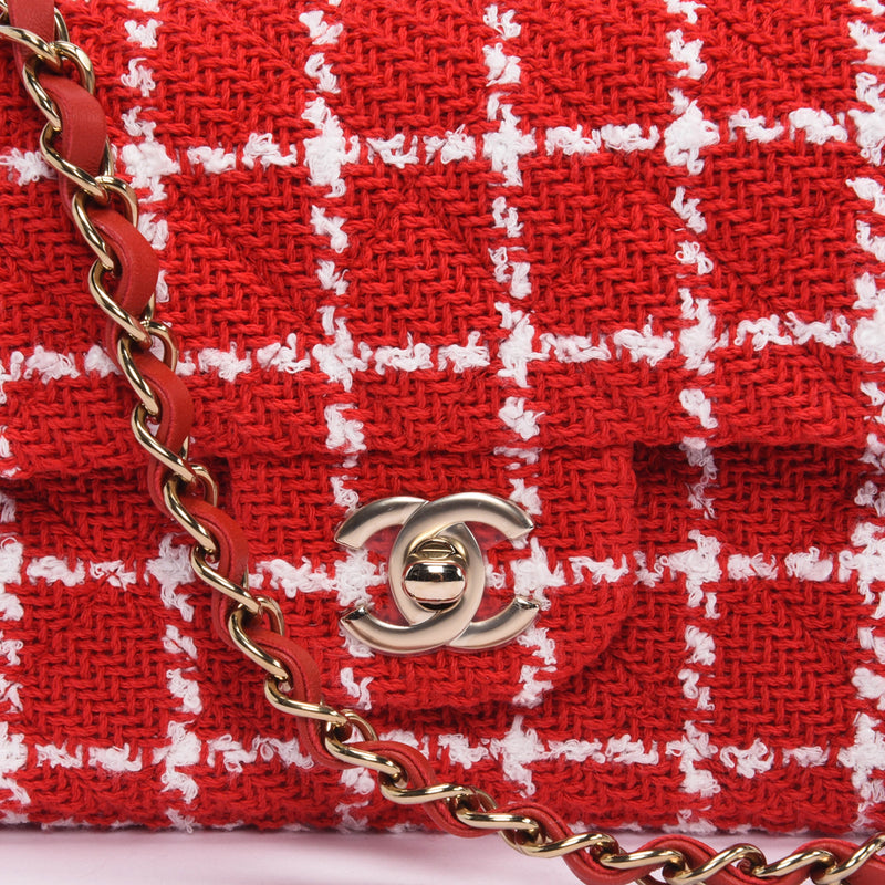 Chanel Red Check Tweed Mini Rectangular Flap Bag - Blue Spinach