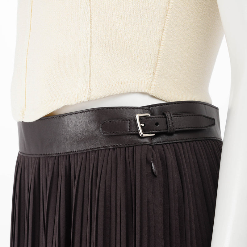 Hermes Brown Georgette Mid-Length Pleated Skirt FR 40 - Blue Spinach