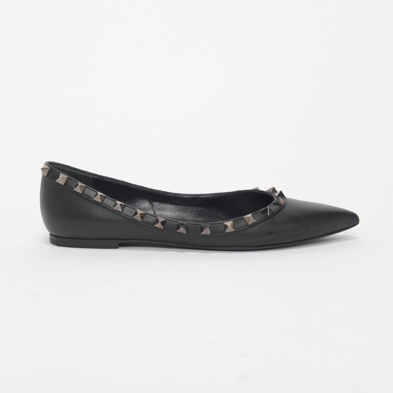 Valentino Noir Leather Rockstud Ballerina Flats 36 - Blue Spinach