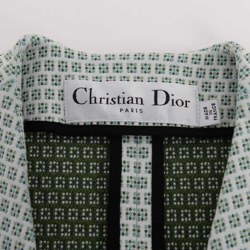 Dior White & Green Sleeveless V-Neck Dress FR 34 - Blue Spinach