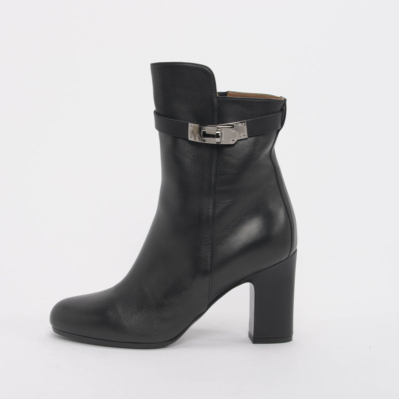 Hermes Black Calfskin Joueuse Boots 37.5 - Blue Spinach