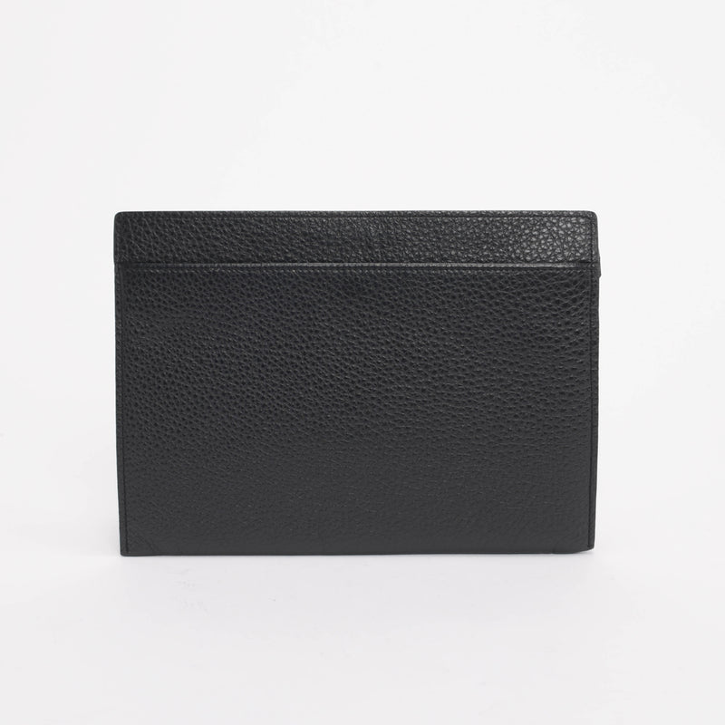 Tom Ford Black Grained Leather Flat Pouch - Blue Spinach