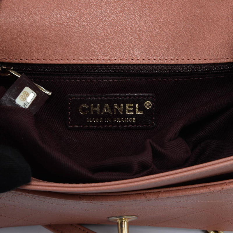 Chanel Pink Quilted Sheepskin Front Chain Flap Bag - Blue Spinach