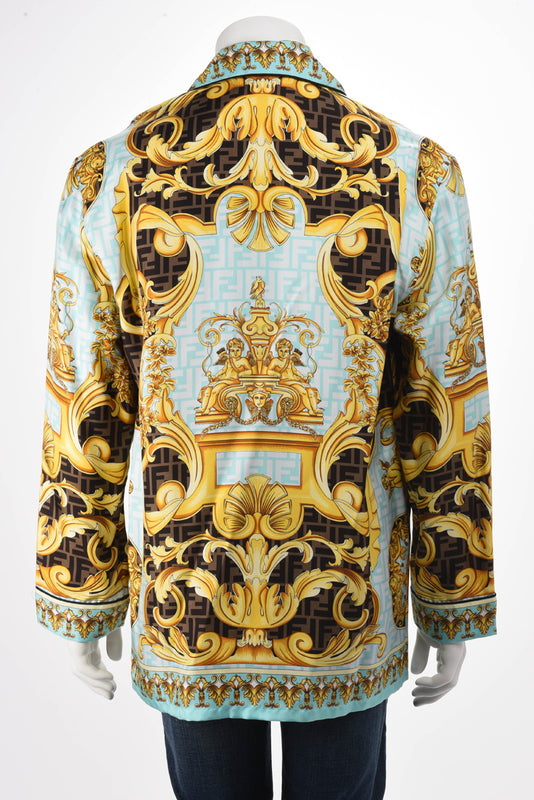 Fendace Gold & Blue Silk Baroque Shirt 3 - Blue Spinach