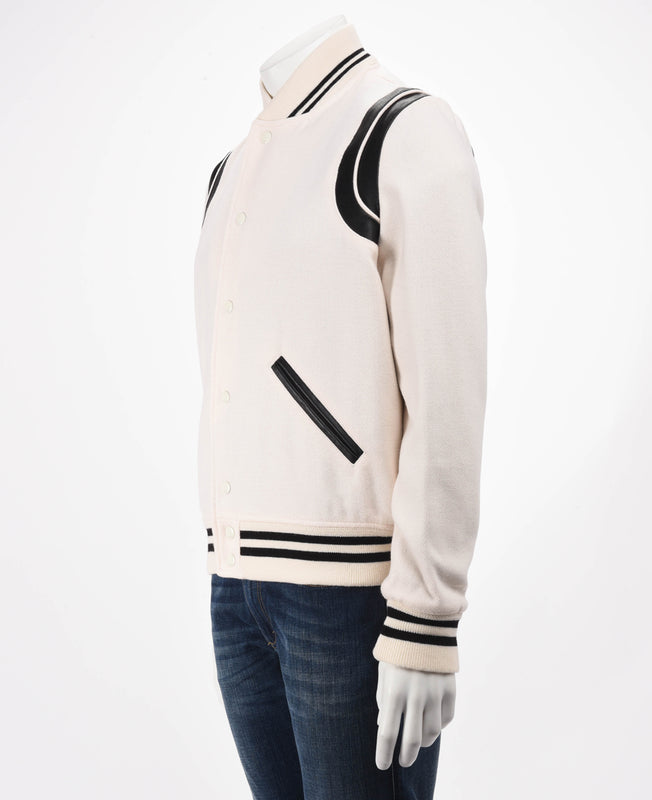 Saint Laurent Cream Wool & Lambskin Teddy Jacket FR 50 - Blue Spinach