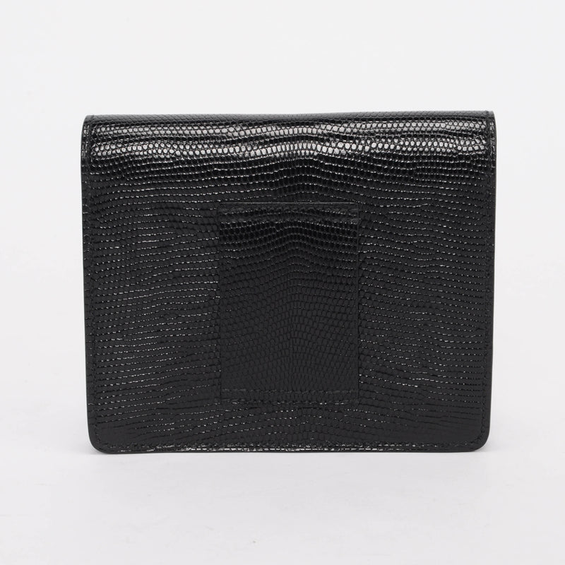 Hermes Noir Shiny Lizard Roulis Slim Wallet - Blue Spinach