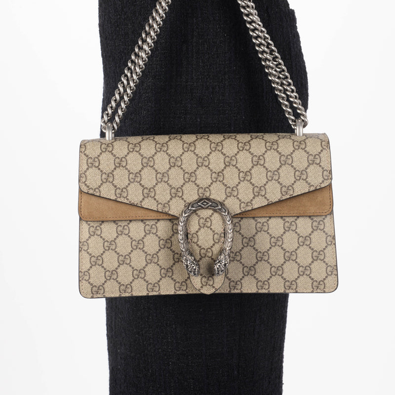 Gucci Beige GG Supreme Small Dionysus Bag - Blue Spinach