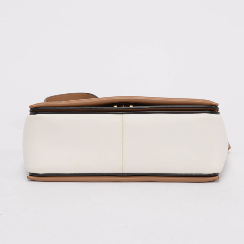 Celine Camel Brown & White Calfskin Medium Frame Bag - Blue Spinach