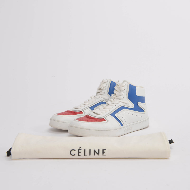 Celine White Leather CT-01 "Z" High Top Sneakers 39 - Blue Spinach