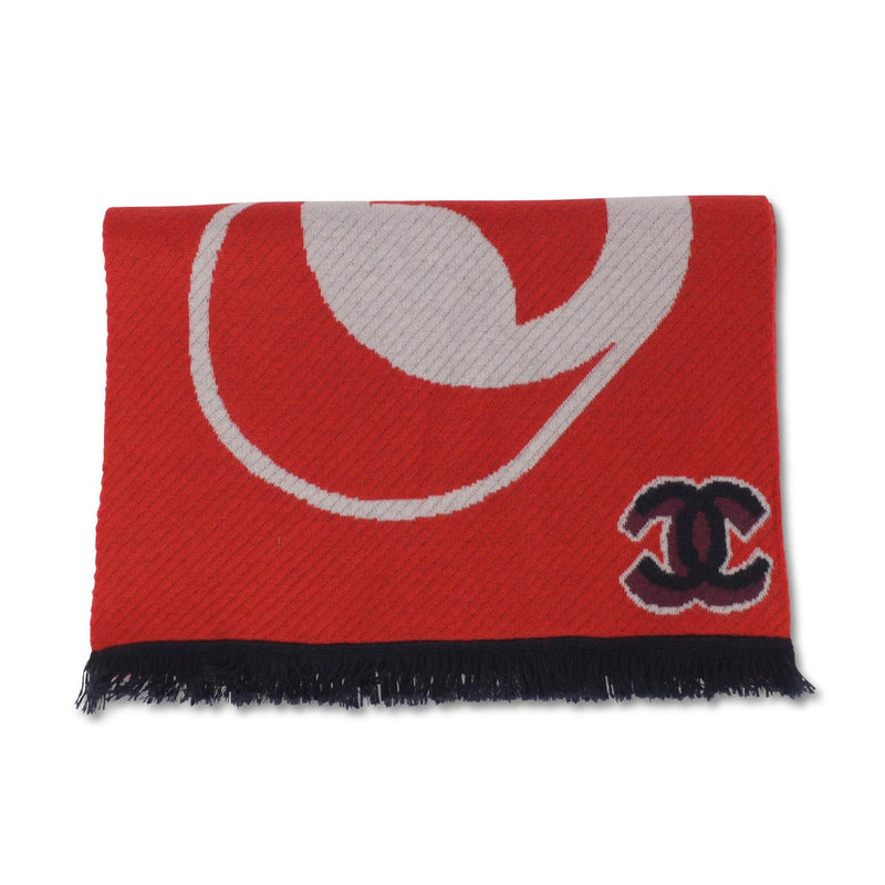 Chanel Red Cashmere "Gabrielle Coco" Fringed Scarf - Blue Spinach