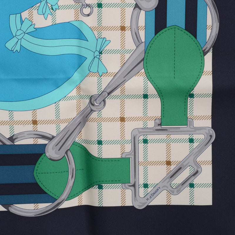 Hermes Printed Silk Tatersale Scarf 90 - Blue Spinach