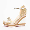 Christian Louboutin White & Gold Studded Madmonica Wedges 37 - Blue Spinach