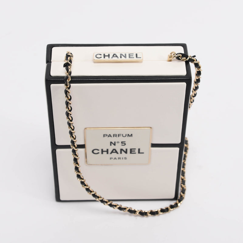 Chanel White Lambskin No. 5 Parfum Box Minaudiere - Blue Spinach