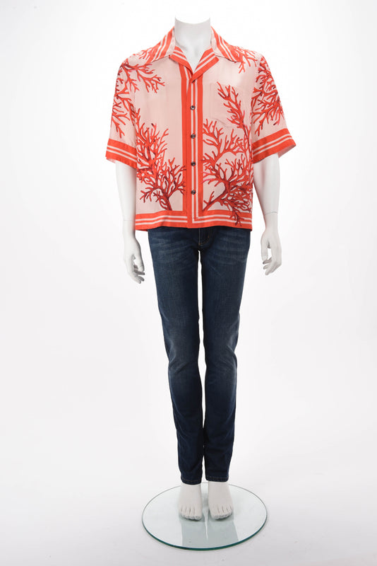 Dolce & Gabbana Red Silk Habotai Hawaiian Shirt 40 - Blue Spinach