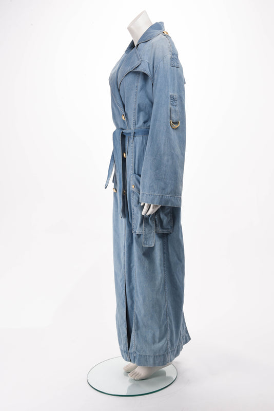 Balmain Blue Denim Trench Coat FR 34 - Blue Spinach