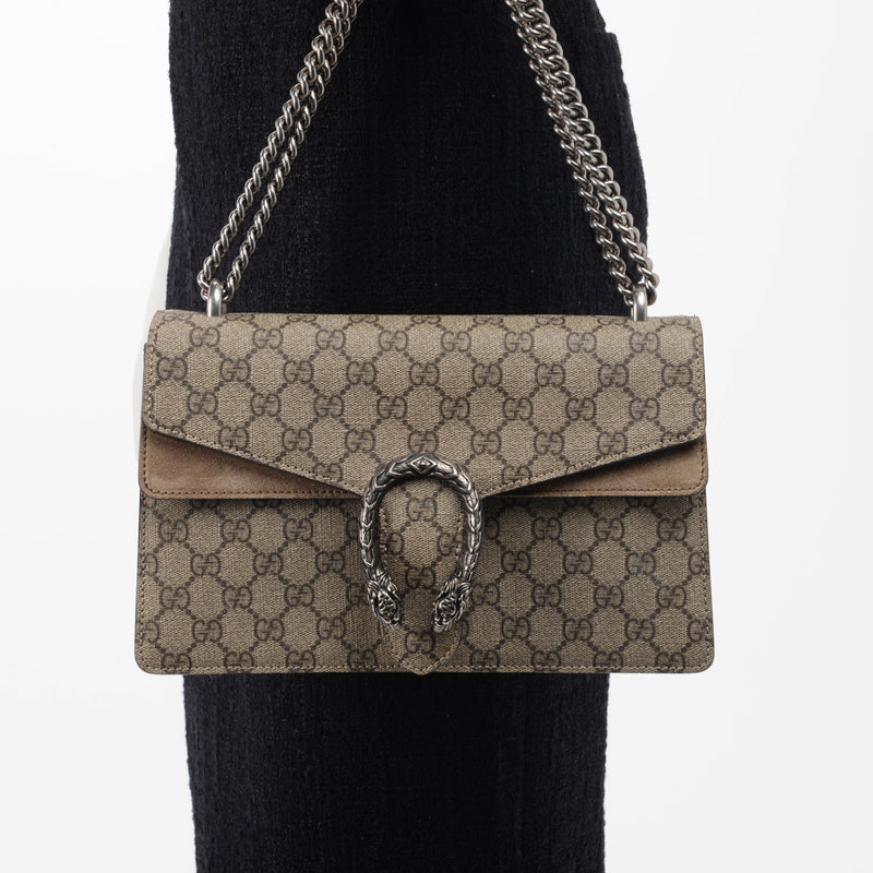 Gucci Beige GG Supreme Small Dionysus Bag - Blue Spinach