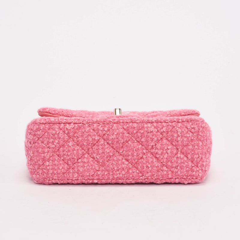 Chanel Pink Boucle Tweed Mini Rectangular Flap Bag - Blue Spinach