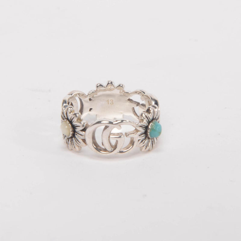 Gucci Sterling Silver MOP Double G Ring - Blue Spinach