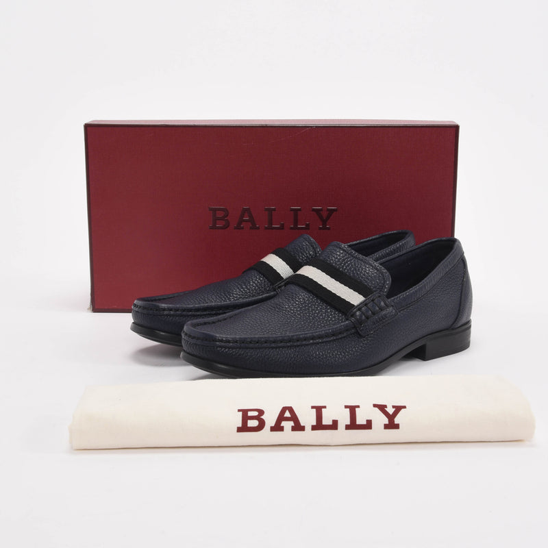 Bally Navy Grained Calfskin Tesly Loafers 8 - Blue Spinach