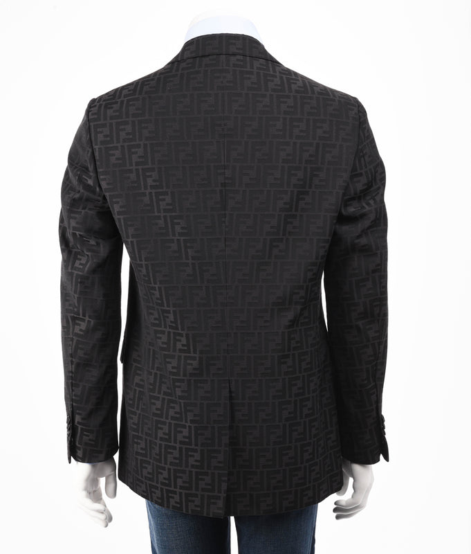 Fendi Charcoal FF Jacquard Blazer IT 50 - Blue Spinach