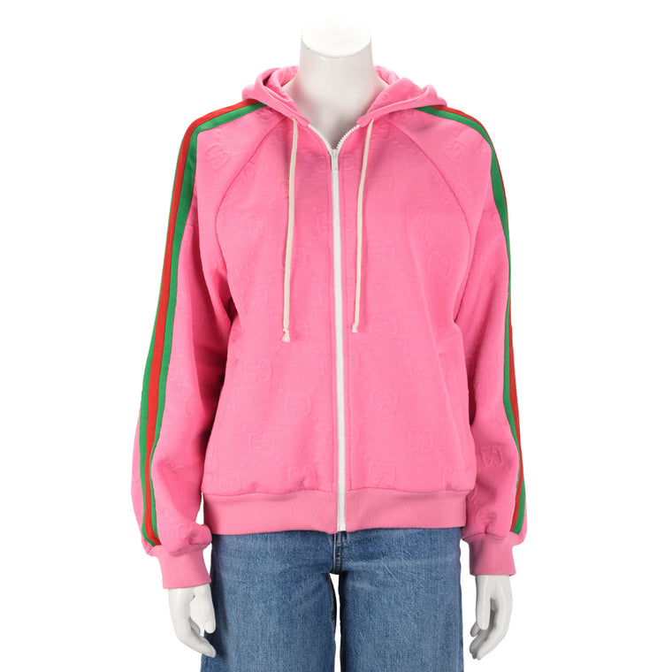 Gucci Pink Jersey GG Jacquard Zip Jacket M