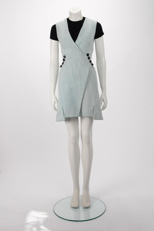 Dior White & Green Sleeveless V-Neck Dress FR 34 - Blue Spinach