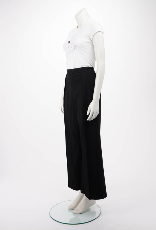 Hermes Black Wool Wide Leg Pants FR 42 - Blue Spinach