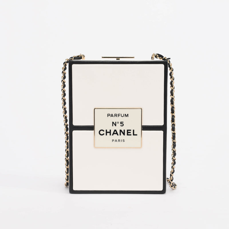 Chanel White Lambskin No. 5 Parfum Box Minaudiere - Blue Spinach