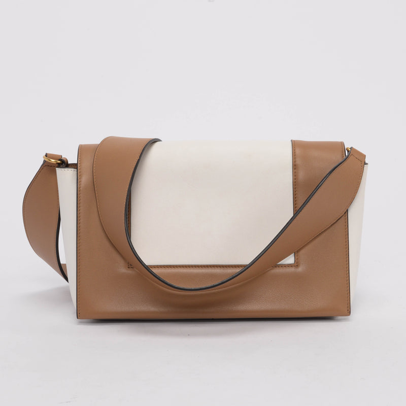 Celine Camel Brown & White Calfskin Medium Frame Bag - Blue Spinach