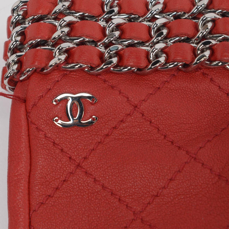 Chanel Red Quilted Lambskin CC Chain Gloves - Blue Spinach