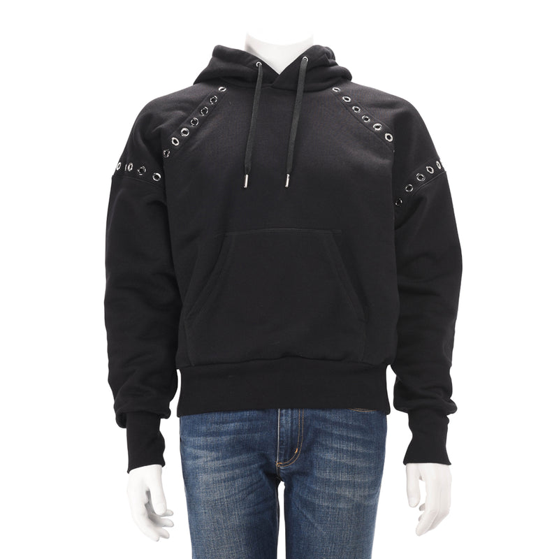 Alexander McQueen Black Cotton Eyelet Hooded Sweater M - Blue Spinach