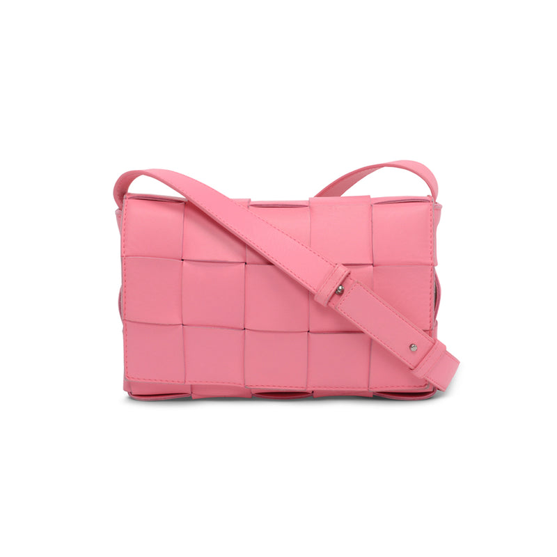 Bottega Veneta Pink Lambskin Cassette Shoulder Bag - Blue Spinach