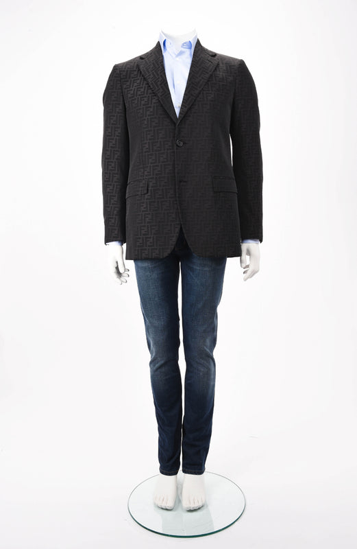 Fendi Charcoal FF Jacquard Blazer IT 50 - Blue Spinach