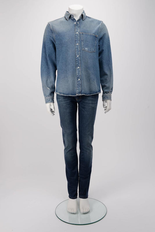 Balenciaga Denim Rose Embroidered Shirt 42 - Blue Spinach