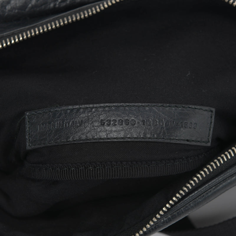 Balenciaga Black Distressed Calfskin Europa Belt Bag - Blue Spinach