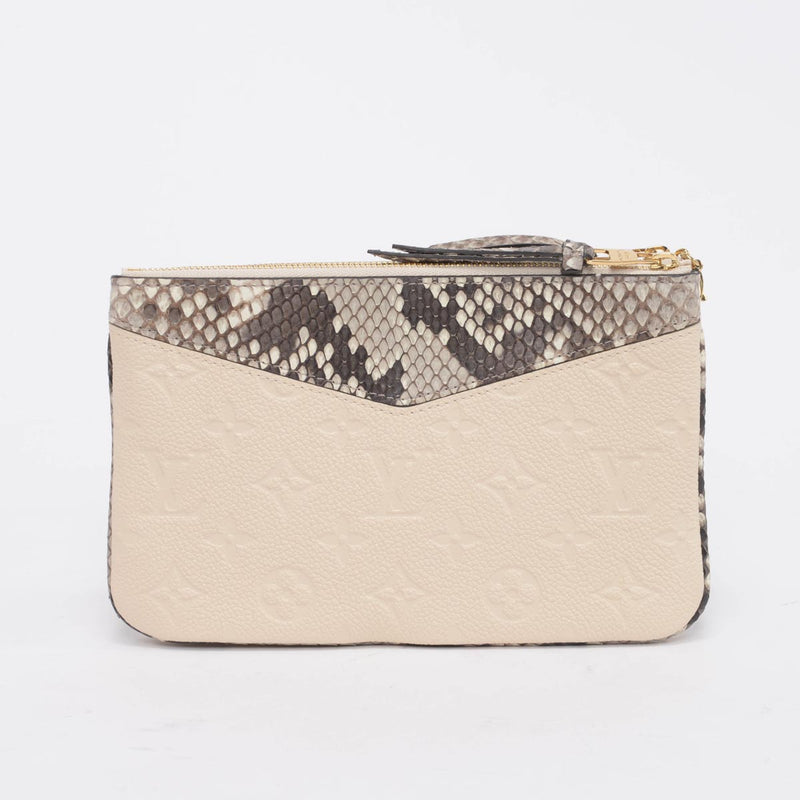 Louis Vuitton Cream Empreinte & Python Double Zip Pochette - Blue Spinach