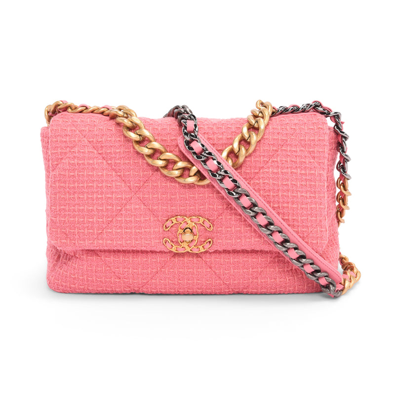 Chanel Pink Glitter Tweed Large Chanel 19 Flap Bag - Blue Spinach