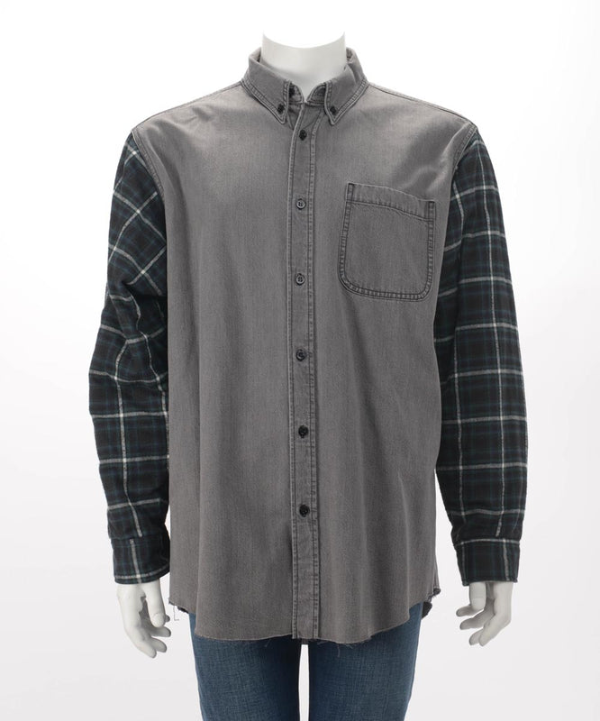 Balenciaga Green & Grey Cotton Check Twinset Shirt FR 38 - Blue Spinach