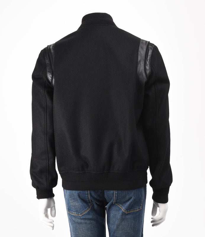 Saint Laurent Black Wool & Lambskin Teddy Jacket FR 50 - Blue Spinach