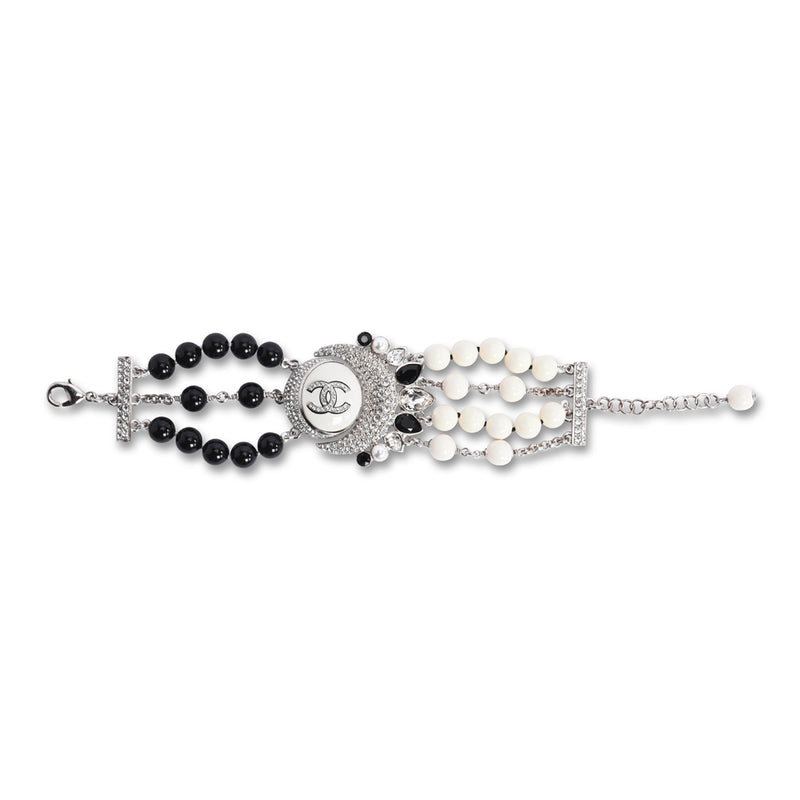 Chanel Black & White Crystal & Beads CC Bracelet - Blue Spinach