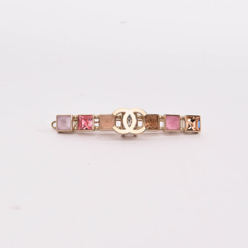 Chanel Gold & Pink Crystal CC Hair Clip - Blue Spinach