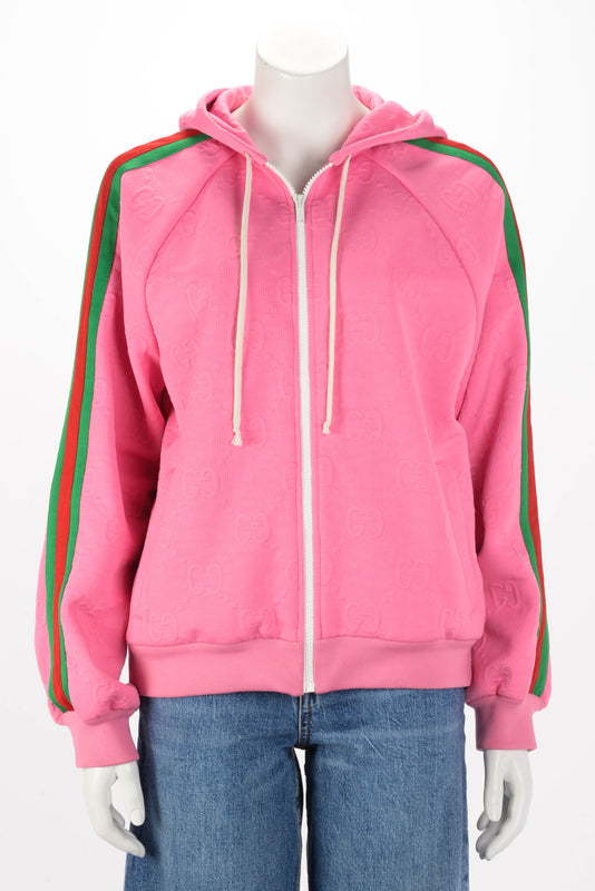 Gucci Pink Jersey GG Jacquard Zip Jacket M - Blue Spinach