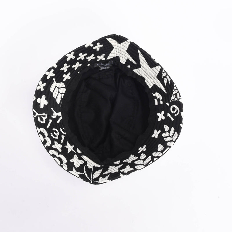 Chanel Black & White Printed Cotton Bucket Hat - Blue Spinach