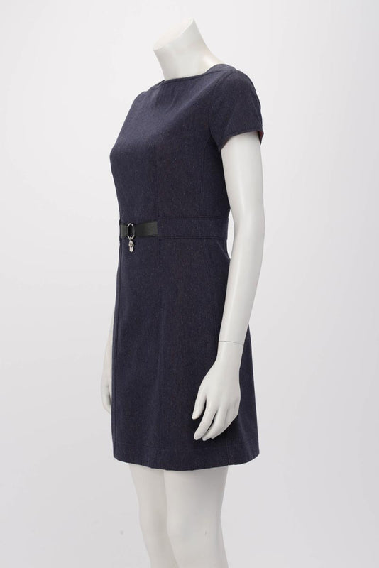 Hermes Bleu Nuit Denim Belted Dress FR 34 - Blue Spinach