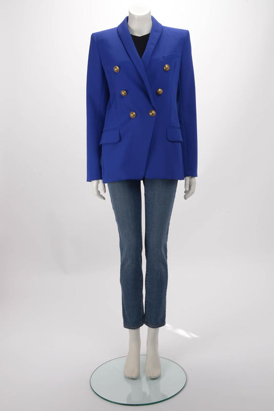 Balmain Royal Blue Wool Twill Longline Blazer FR 40 - Blue Spinach