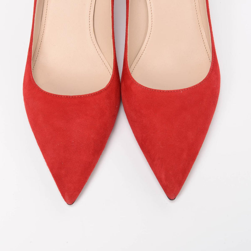 Prada Red Suede Low Heel Pumps - Blue Spinach