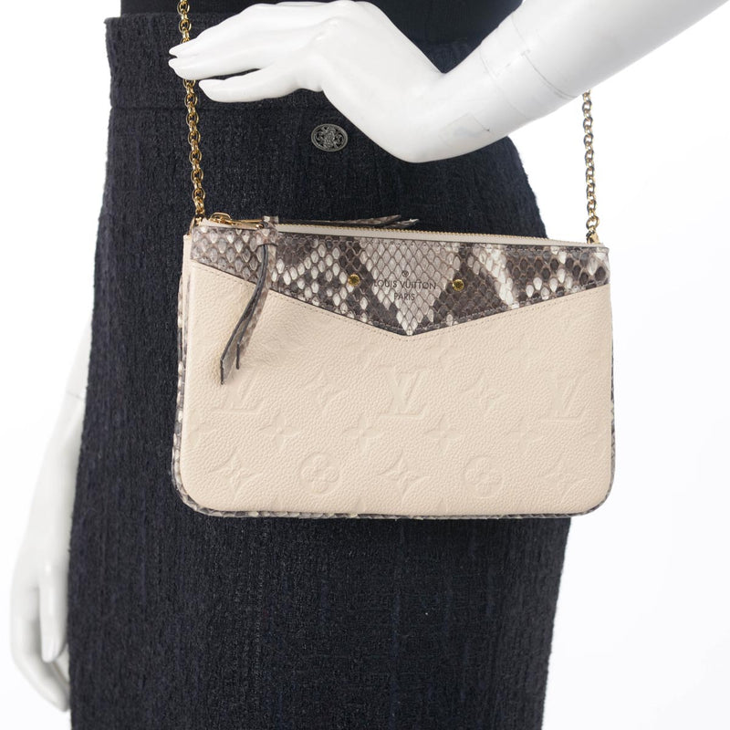 Louis Vuitton Cream Empreinte & Python Double Zip Pochette - Blue Spinach