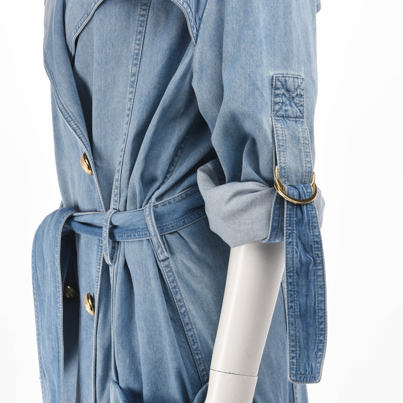 Balmain Blue Denim Trench Coat FR 34 - Blue Spinach